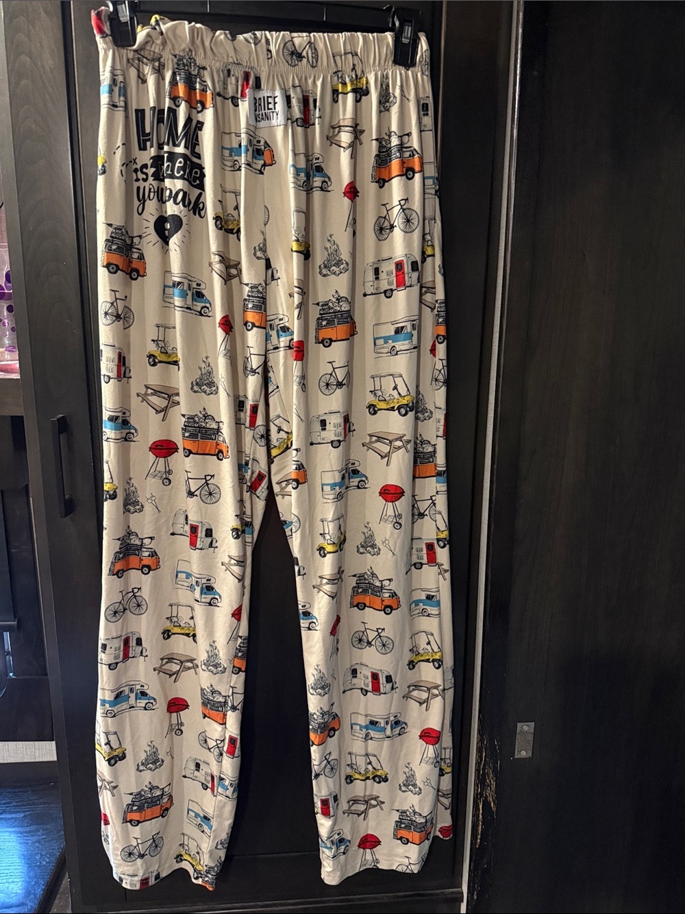 Home Camper Cream Pajama Pants with Colorful Camper Print